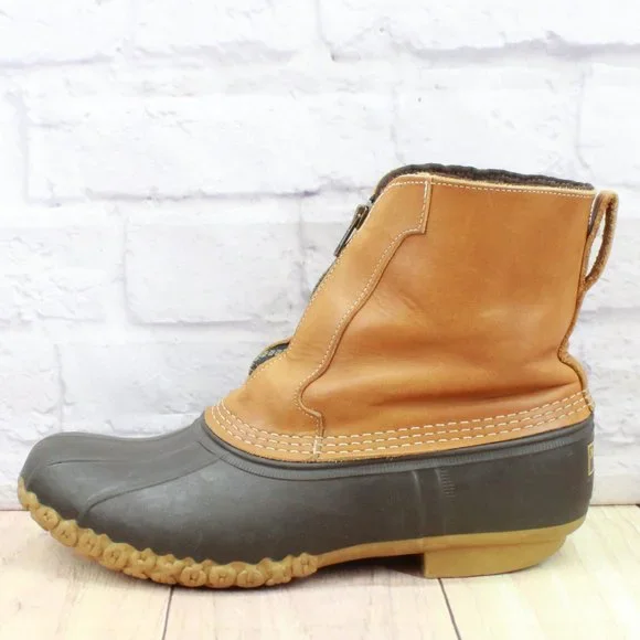 LL Bean Brown Leather Front Zip Waterproof Insulated Ankle Duck Boots Size 9 - Picture 1 of 10